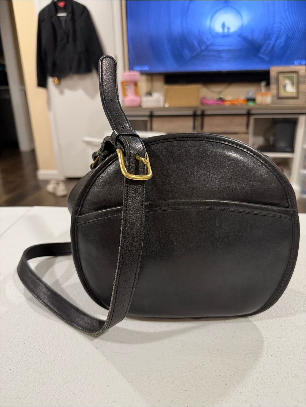 Vintage Coach Chester Black Canteen-Style Leather Crossbody
